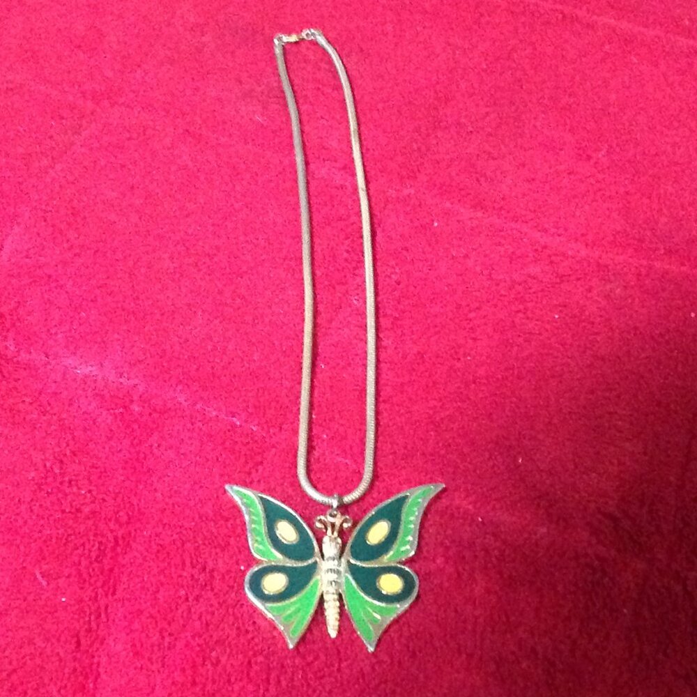 Rare Vintage Monet Meenakari Butterfly Pendant/Necklace